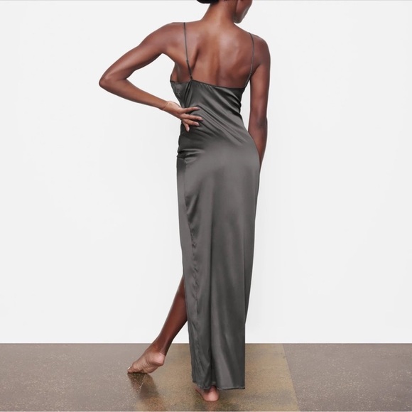 SKIMS Charcoal Satin Slip Dress - Picture 3 of 3